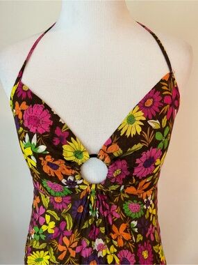 VTg Free People Halter Dress Size 8 Floral Linen Cotton